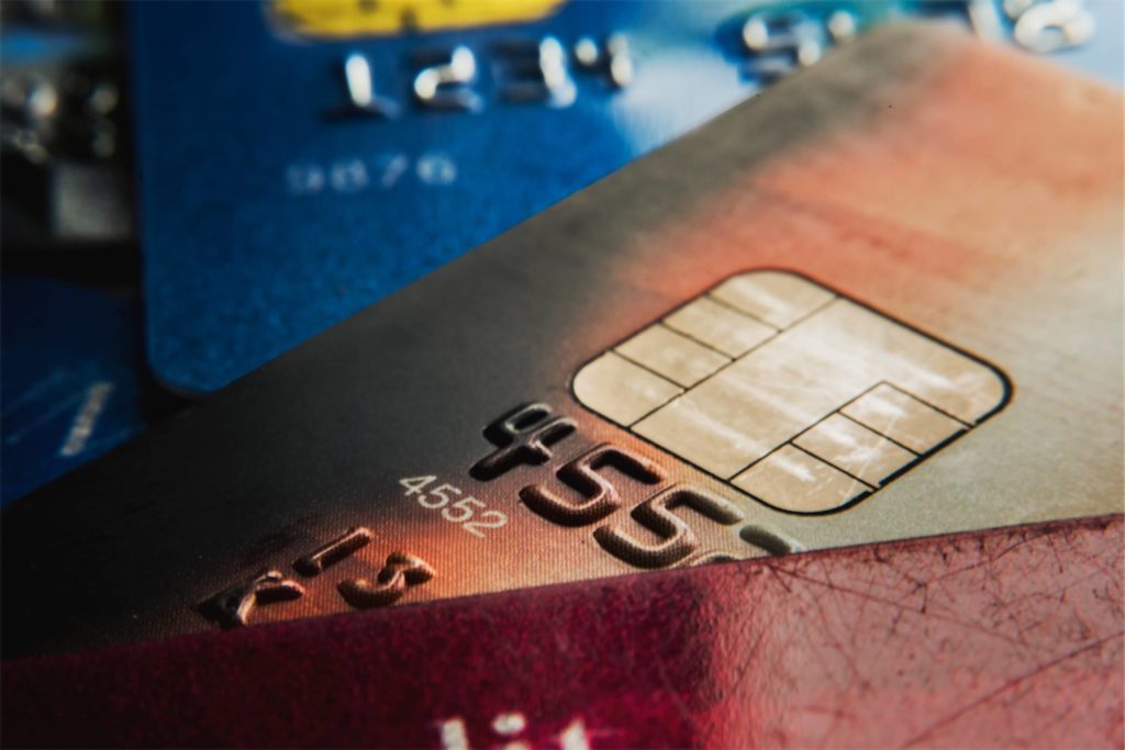 Close-up view of a few credit cards on top of each other