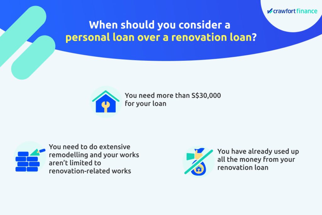 Infographic on situations in which you should take out a personal loan over a renovation loan in Singapore