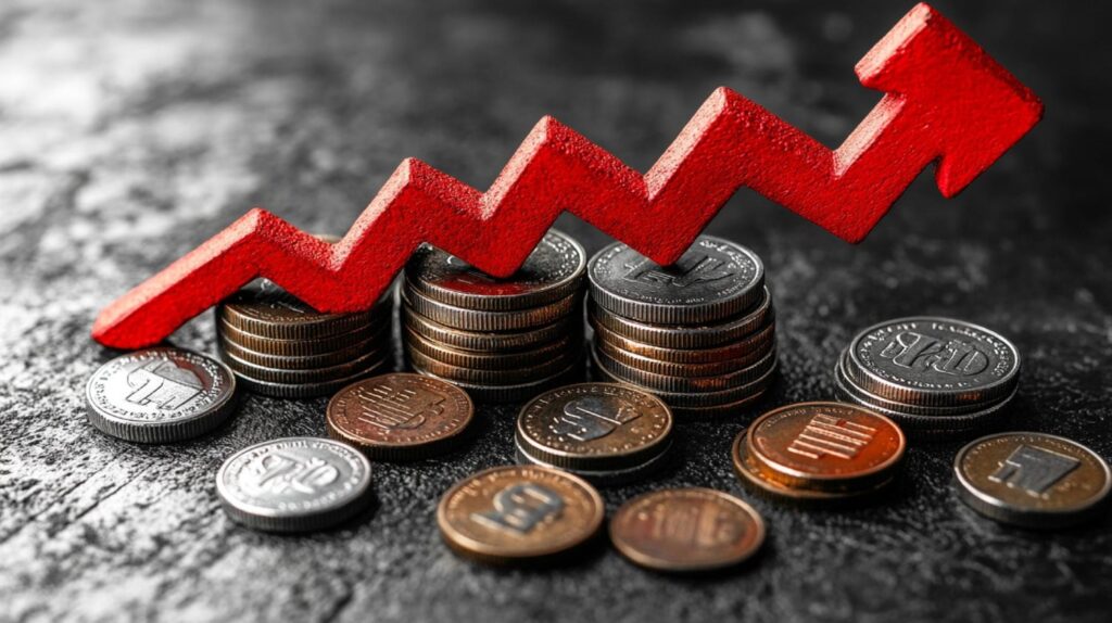 Rising inflation rate Singapore shown through coins and upward arrow