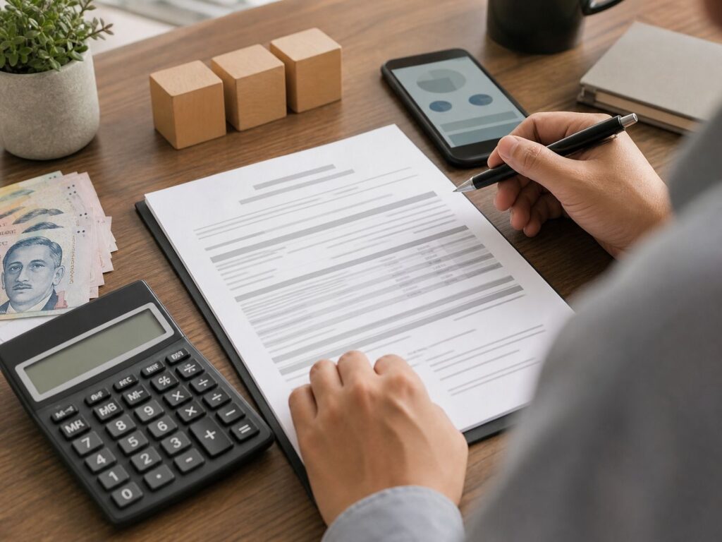 Reviewing loan repayment terms before signing a contract.